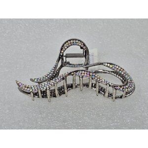 Silver Rhinestone Heart Wave Hair Claw Clip For Women